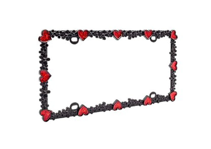 Creathome 3D Shining Daisy Heart License Plate Frame from Pure Zinc Alloy Metal Perfect Plate Holder, Matt Black with Red Glitter, Luminously Heart - color: Matt black with Red Glitter, Luminously Heart