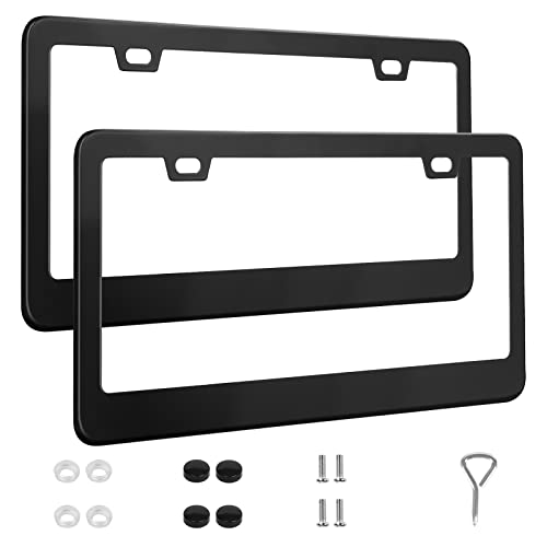QUANQIUFEI 2 Pack License Plate Frames, Stainless Steel Car License Plate Cover Car Accessories with Screw Caps (Black) - color: Black