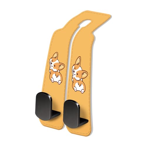 PU Leather Car Seat Hook, Storage Headrest Hanger, Cute Car Backseat Organizer, Car Hooks For Purses and Bags Corgi Dog Orange - color: Corgi Dog Orange