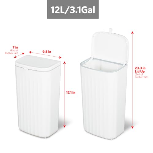 Glad Roomate Under Counter Waste Bin | Space Saving Small Trash Can for Kitchen Cabinet, Bathroom or Office | Dual Lid for Ease of Opening, 12 Liter, White - size: 12l