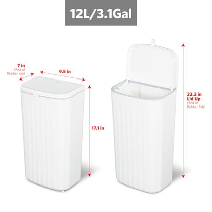 Glad Roomate Under Counter Waste Bin | Space Saving Small Trash Can for Kitchen Cabinet, Bathroom or Office | Dual Lid for Ease of Opening, 12 Liter, White - size: 12l