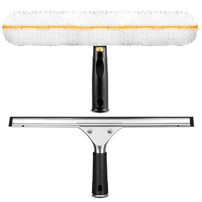 Window Cleaning Squeegee Kit- 14" Squeegee & Microfiber Rotatable Window Scrubber,All-Purpose Tile Shower Walls Window Glass Car Windshield Mirrors,Reusable Microfiber Sleeve