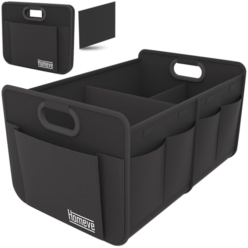 Homeve Trunk Organizer, Car Storage, Reinforced Handles, Collapsible Multi-Compartment, Foldable, Waterproof, Sturdy, 600D Oxford Polyester For Car, SUV, Mini-Van, Black, 2 Compart-Medium - color: Black, size: 2 Compart-Medium