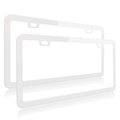 White License Plate Frame, Metal Thin Stainless Steel with 2 Holes Screw Cap, 2 Pack (White(Most Pure)) - color: White(Most Pure)