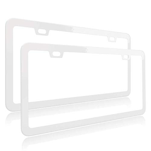 White License Plate Frame, Metal Thin Stainless Steel with 2 Holes Screw Cap, 2 Pack (White(Most Pure)) - color: White(Most Pure)