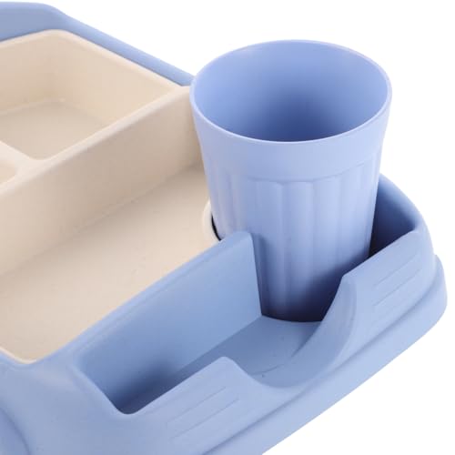Totority Car-Shaped Dinner Tray Bamboo Fiber Kids Plate with Divided Sections and Water Cup Toddler Feeding Dish Durable and Drop-Resistant 12.04X7.67X3.74In