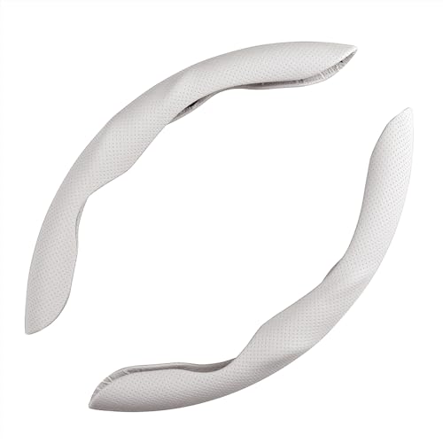 Car Steering Wheel Cover, Nappa Leather, Segmented, Anti-Slip, Odorless, Breathable, for General Motors, 14-15inch (White) - color: White