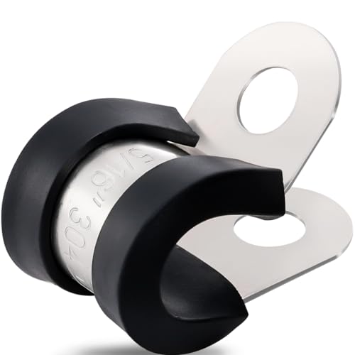 OURU 100PCS Cable Clamps 5/16 Inch 304 Stainless Steel Cable Clamps Rubber Coated Cushioned Insulated Cable Clamp,Automotive Wire Clamps,Pipe Clamps,Metal Clamp for Tube,Wire Cord Installation(8mm) - size: 100 PCS - 5/16 Inch