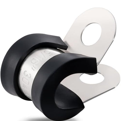 OURU 100PCS Cable Clamps 5/16 Inch 304 Stainless Steel Cable Clamps Rubber Coated Cushioned Insulated Cable Clamp,Automotive Wire Clamps,Pipe Clamps,Metal Clamp for Tube,Wire Cord Installation(8mm) - size: 100 PCS - 5/16 Inch
