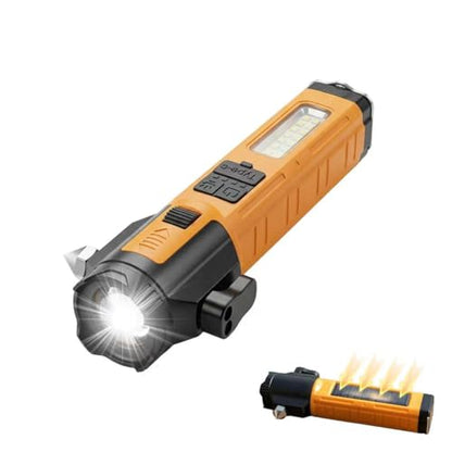 Solar Flashlights for Car Emergency Flashlight, Multi-Functional Escape Tool with Window Breaker Seatbelt Cutter Alarm Buzzer, Zoomable Spotlight for Roadside Assistance, Camping, Survival Yellow-1P - color: Yellow-1P