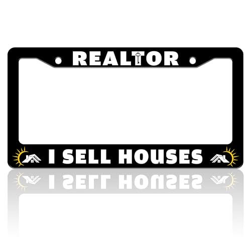 Realtor I Sell Houses License Plate Frame Funny House License Plate Holder for Front or Rear Car Tags Stainless Steel Car Decoration with Screws 6.3 X 12.2 in - color: Realtor I Sell Houses