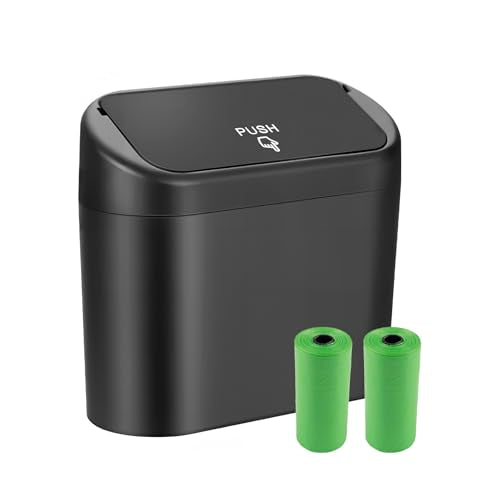 Upgraded Car Trash Cans with Lid & Light,Leakproof Car Trash Bin with 30 Trashes Bags for Door/Seat Backs,Multifunctional Cars Garbage Can as Cars Organizer for Most Vehicles