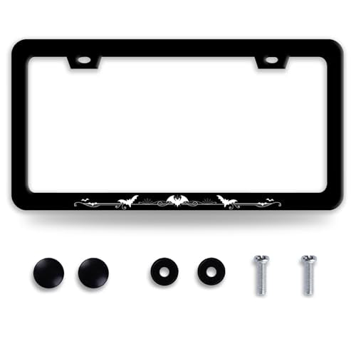 Bat License Plate Frame Gothic License Plate Frames Funny Stainless Steel Accessories Cars Decor with 2 Holes and Screws Fits Standard Us Ca Vehicles Holder 12.2 X 6 Inch - color: Bat