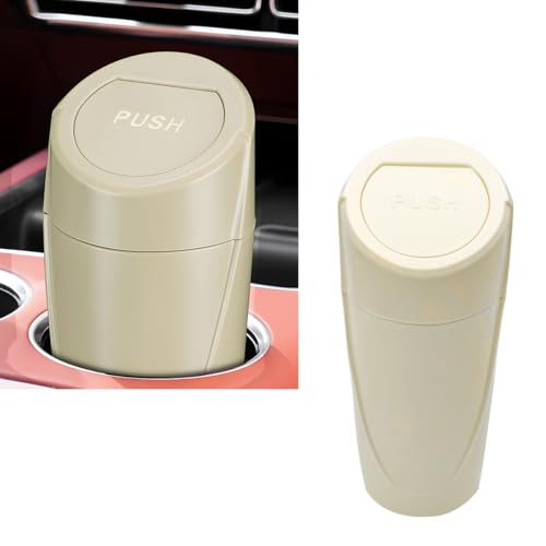 Car Trash Can with Lid, Portable Leakproof Auto Cup Holder Door Garbage Container, Multipurpose Waterproof Mini Cup Holder Trash Can Interior Organizer for Car Home Office (Beige) - color: Beige