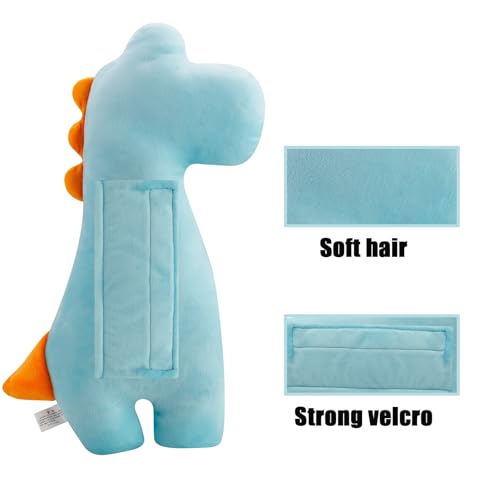 PandaEar Car Seat Belt Covers for Kids - Ultra Soft Machine Washable Dinosaur Seatbelt Pillow - Universal Shoulder Pad for Car Seats, Booster Seats & Strollers - Neck & Head Support for Travel (Blue)