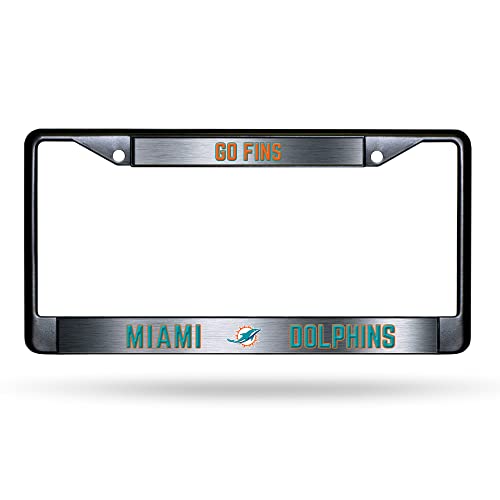 NFL Miami Dolphins Go Fins Black Chrome License Plate Frame - 2-Screw Mount - color: Dolphins
