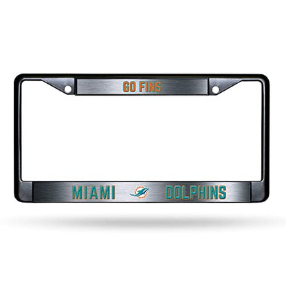 NFL Miami Dolphins Go Fins Black Chrome License Plate Frame - 2-Screw Mount - color: Dolphins