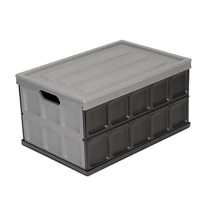 Glad Collapsible Storage Bin with Lid - 48L Foldable Plastic Box for Garage, Car Trunk, and Organization - Stackable Lidded Container with Handles, Grey - color: Grey