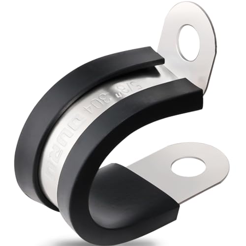 OURU 100PCS Cable Clamps 5/8 Inch 304 Stainless Steel Cable Clamps Rubber Coated Cushioned Insulated Cable Clamp,Automotive Wire Clamps,Pipe Clamps,Metal Clamp for Tube,Wire Cord Installation(16mm) - size: 100 PCS - 5/8 Inch
