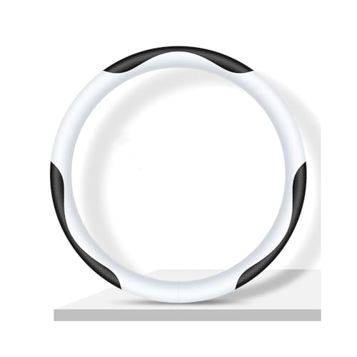 Carodi Leather Car Steering Wheel Cover, Elegant, Fashionable, Comfortable, Non-Slip, Breathable, Universal 15 inch, Black and White - color: black and white