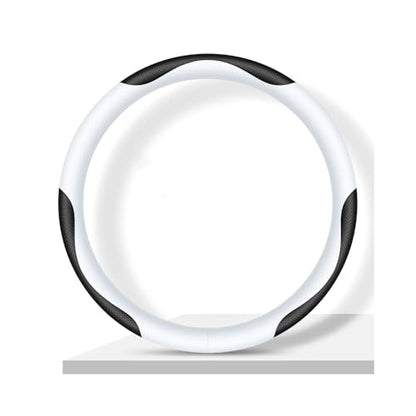 Carodi Leather Car Steering Wheel Cover, Elegant, Fashionable, Comfortable, Non-Slip, Breathable, Universal 15 inch, Black and White - color: black and white