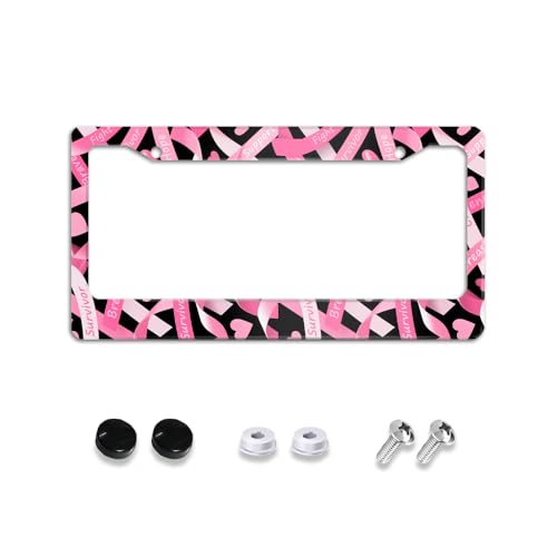 Pink Ribbon Breast Cancer Awareness License Plate Holder Frame Cover Car Accessories for Women, Support Hope Love Car Tag Frame with 2 Holes and Screws Stainless Aluminum Decoration Accessory 12X6 - color: Pink Ribbon Support