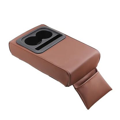PU Leather Armrest Cushion with Cup Holder, Car Center Console Pad with Front Storage Pocket, Elbow Rest Pillow, Universal Car Armrest Seat Box Cover Protector - Brown - color: Brown
