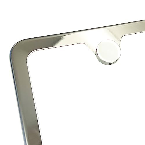 T304 Stainless Steel Polish Mirror Two Hole Slim License Plate Frame Holder Tag w/Chrome Metal Cap …