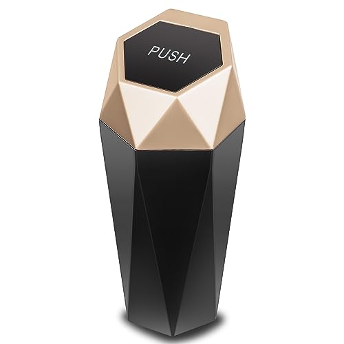 DNA Motoring Mini Car Auto Trash Can with Removable Lid, Leakproof Mini Garbage Bin for Automotive Home Office,Black/Gold,ZTL-OD-01-GD - color: Black/Gold, style: 1pc