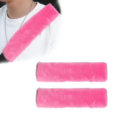 2 PCS Seat Belt Shoulder Pads, Soft Fluffy Plush Seat Belt Shoulder Strap Covers, Comfy Warm Seat Belt Strap Cover Shoulder Cushion for Adult Children, Car Accessories (Pink) - color: Pink