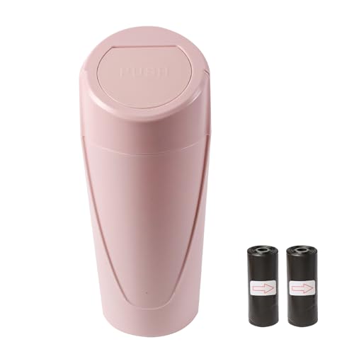 Hovom Mini Car Trash Can with Lid, Portable Garbage Can for Car, Leakproof Cup Holder Automotive Garbage Bin with 2 Rolls of Trash Bags, Small Trash Storage Can for Car Home Office(Pink) - color: Pink