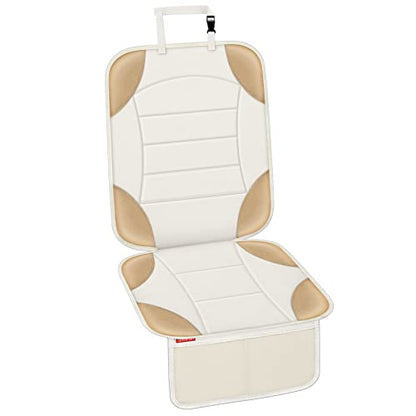Sinvitron Car Seat Protector for Child Car Seat - Waterproof Non-Slip Leather Mat with 2 Mesh Pockets, Universal Seat Cover for Baby, Pets & Vehicles (1-Pack, Off-White) - color: 1 Pack Off-White