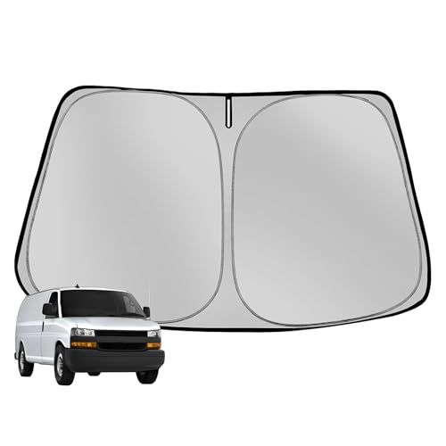 Windshield Sun Shade for 1996-2025 Che-vrolet/Chevy Express Foldable Sun Sunshade for Car Front Window Blocks UV Rays and Heat Automotive Interior Protector Custom Fit Accessories - size: for 1996-2025 Che-vrolet/Chevy Express