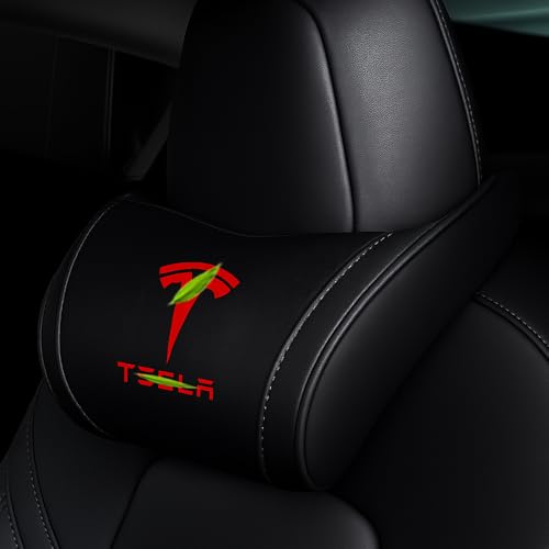 Car Headrest Neck Pillow Support Ergonomic, with Valve Stem Covers Accessory for Driving Seat Fatigue Relief Compatible with Model S X 3 Y & Cybertruck - 2 Pieces - color: A. Black Ver. 3