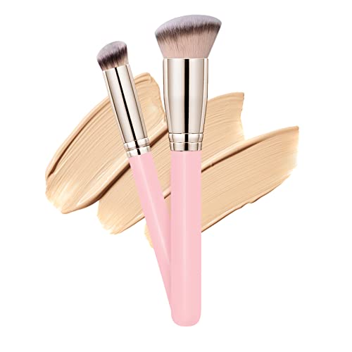 Makeup Brushes Dpolla Pro Foundation Brush and Flawless Concealer Brush Perfect for Any Look Premium Luxe Hair Contour Brush Perfect for Blending Liquid,Buffing,Cream,Sculpting,Mineral Makeup(Pink) - color: Matt Pink