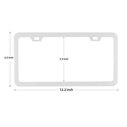White License Plate Frame, Metal Thin Stainless Steel with 2 Holes Screw Cap, 2 Pack (White(Most Pure)) - color: White(Most Pure)