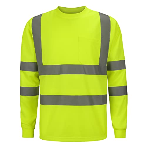 High Visibility Class 3 Shirts，Hi Vis Safety Long Sleeve Quick Dry Mesh Construction Work - color: Lime04, size: 4X-Large