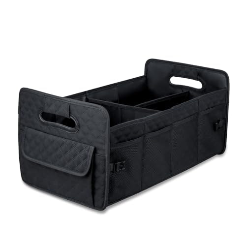 JiatuA Car Trunk Organizer for SUV, Car Storage Organizer Collapsible Multi Compartment Container Box, Adjustable Car Accessories for Women/Men, Black - color: Black, size: Standard