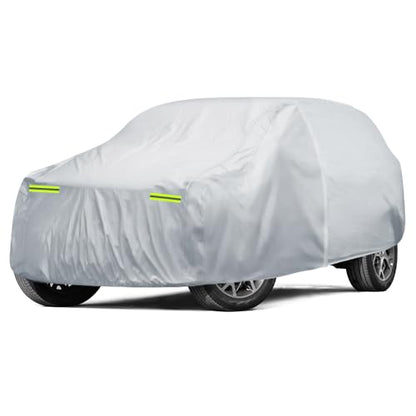 6 Layers Car Cover Waterproof All Weather for Automobiles, SUV Cover Size A7 Universal Fit for Toyota Highlander, Honda Pilot, Nissan Pathfinder/Murano, BMW X5(191-201 inch), Silver