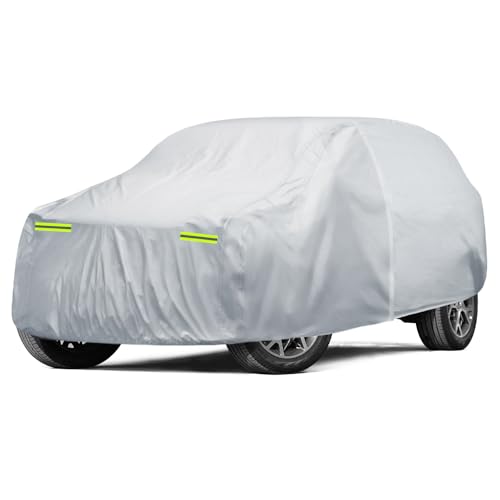 6 Layers Car Cover Waterproof All Weather for Automobiles, SUV Cover Size A7 Universal Fit for Toyota Highlander, Honda Pilot, Nissan Pathfinder/Murano, BMW X5(191-201 inch), Silver
