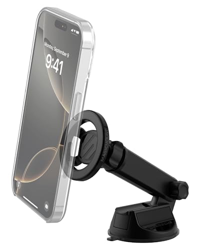 Scosche MagSafe Car Mount, Suction Cup Windshield Phone Mount/Magnetic Cell Phone Holder for Car Dashboard with Extended Arm Compatible with Popsocket, Cellphone Stand Compatible with iPhone, Samsung - size: 1 Pack, style: Window / Dash Extendo Suction
