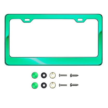 T304 Stainless Steel License Plate Frame – 8K Mirror Polish Finish, Rust-Resistant, Slim Design, Universal Fit, Includes Screw Caps, Washers & Stainless Steel Screws (Green Chrome) - color: Green Chrome