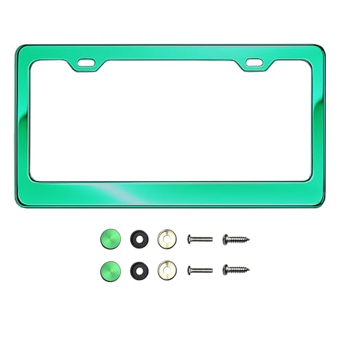 T304 Stainless Steel License Plate Frame – 8K Mirror Polish Finish, Rust-Resistant, Slim Design, Universal Fit, Includes Screw Caps, Washers & Stainless Steel Screws (Green Chrome) - color: Green Chrome