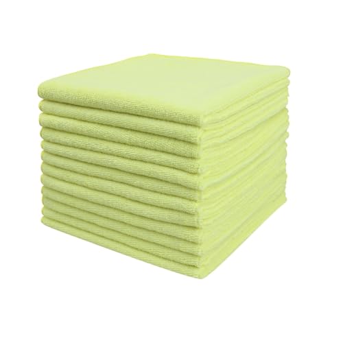 Tricol Clean Microfiber Cleaning Cloth, 16in*16in, 12 Pack Ultra-Thick Cleaning Rags, Super Absorbent, Lint Free & Streak Free Cleaning Towels for Car, House, Kitchen, Office - color: Yellow, size: 16 x 16 in