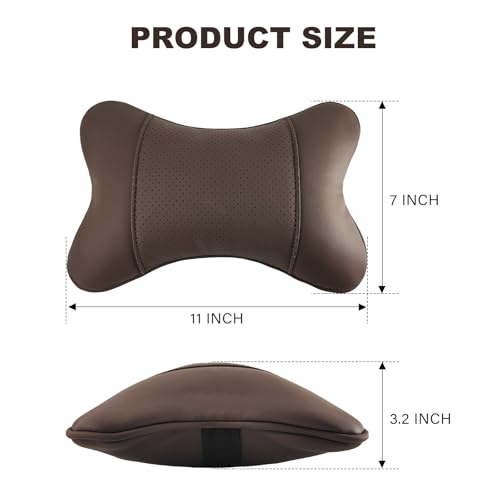 2 Pack Car Neck Pillow PU Leather Automotive Headrest Pillow for Car Support Neck Pain Relief Universal Car Pillow (Brown) - color: Brown