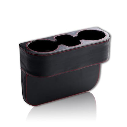 Car Cup Holder, PU Leather Auto Front Seat Organizer, Multifunctional Cup Drink Holders, Gap Filler Storage Box Coin Bucket Console Side Pocket Cell Mobile Phone Holder (Black) - color: Black