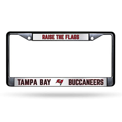 NFL Tampa Bay Buccaneers Raise The Flags Black Chrome License Plate Frame - 2-Screw Mount - color: Buccaneers