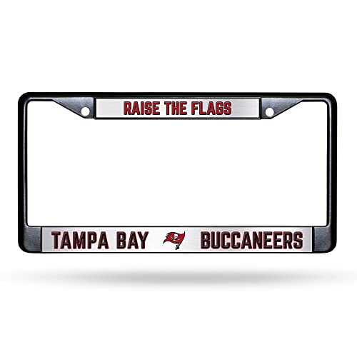NFL Tampa Bay Buccaneers Raise The Flags Black Chrome License Plate Frame - 2-Screw Mount - color: Buccaneers