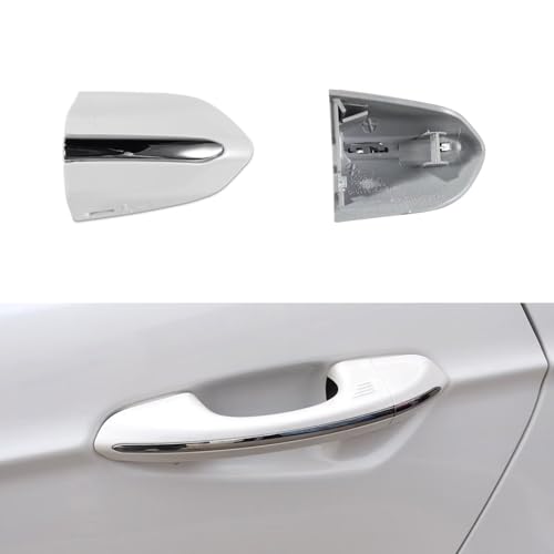 Car Front Left Exterior Door Handle Lock Cover fits for Ford Fusion 2013 2014 2015 2016 2017 2018 2019 2020 DS7Z 54218A15-DC Door Handle Lock Bezel Cover Cap Pearl White with Bright Stripes - color: Pearl White, size: With electroplating