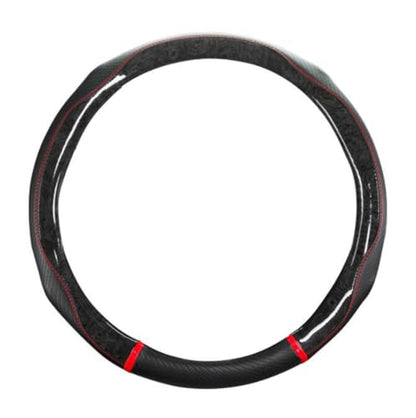 Peach Wood Grain Steering Wheel Cover Anti-Slip Breathable Durable Leather Four Seasons Universal 15 Inch Car Wrap Cover (Black-Red) - color: Black-Red
